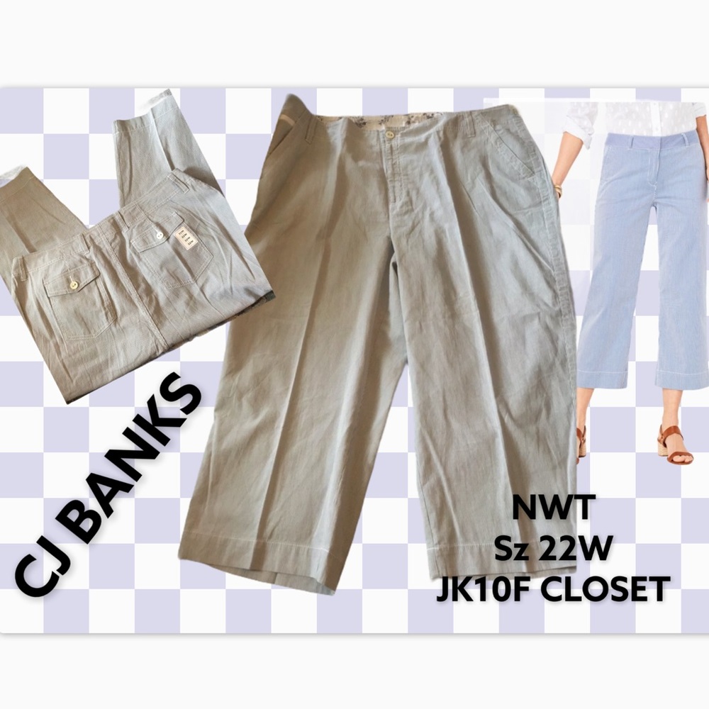 NWT CJ Banks 22W Grey:White Pinstripe Capri Pant